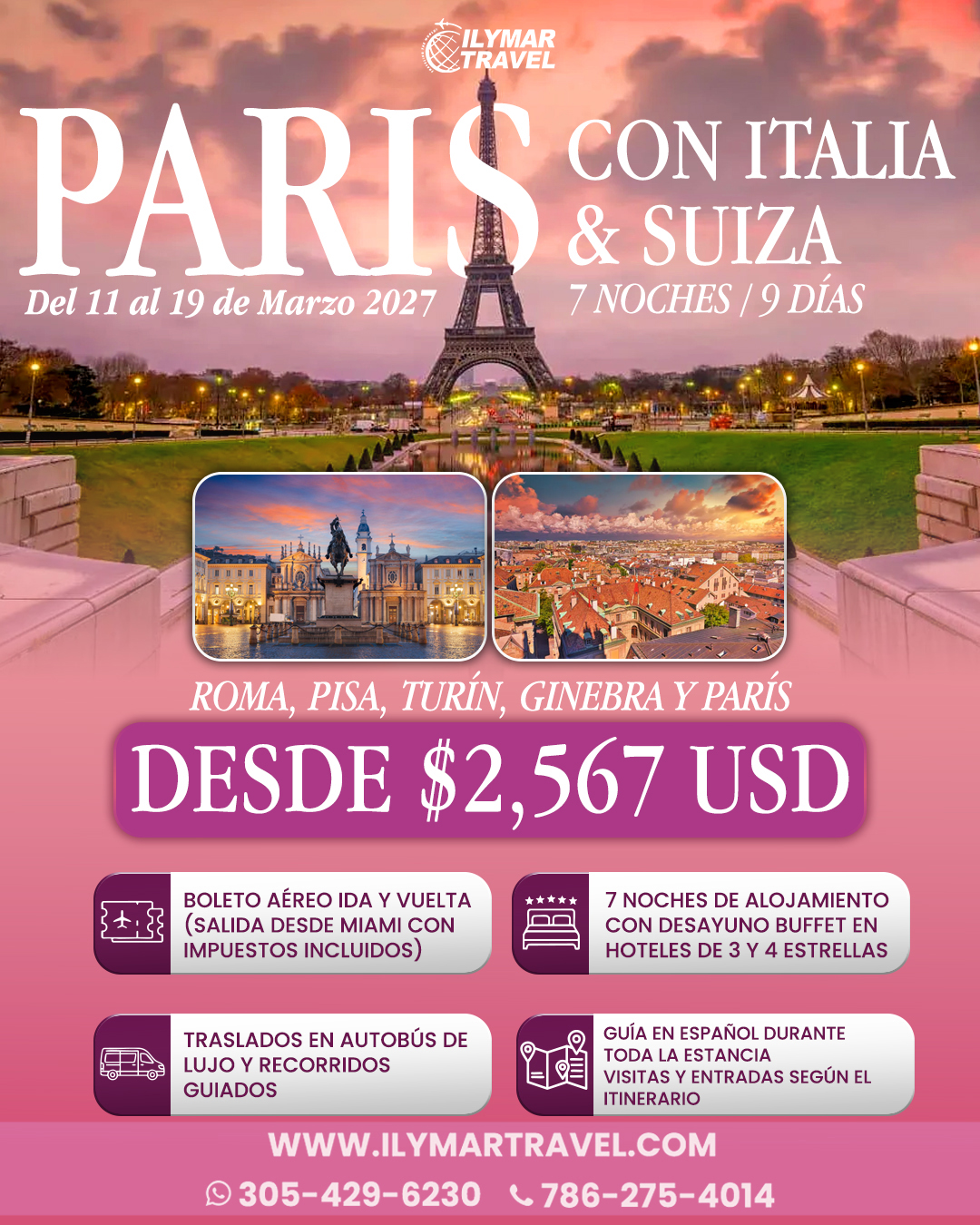París con Italia y Suiza - Marzo 2027